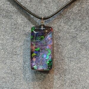 Dichroic Glass Rectangle Pendant Necklace in Purple & Green